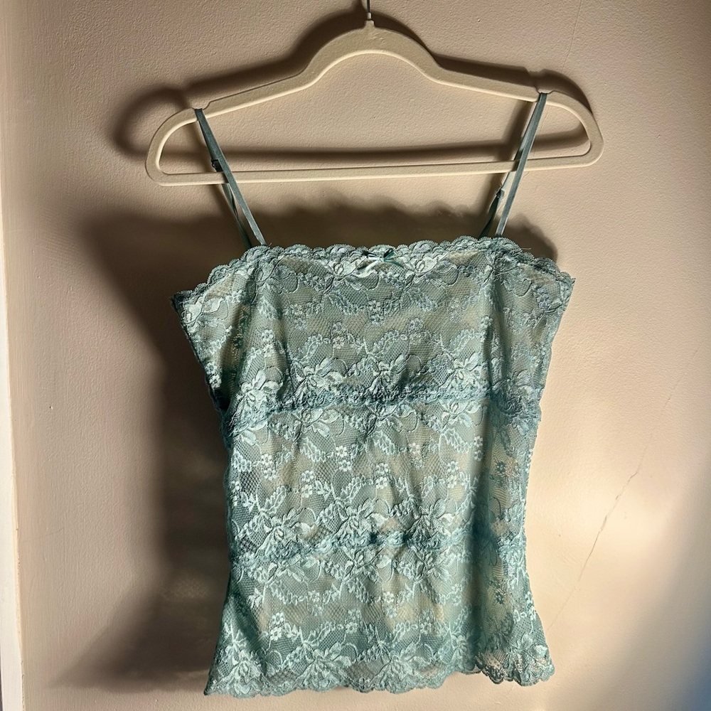 Elegant Lace Spaghetti Strapl Top - Light Blue